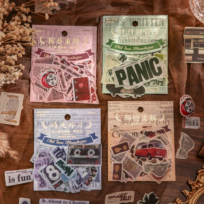 Pack Pegatinas Papel Washi Vintage Retro Scrapbooking Calcomanías Para DIY Diario Planificador Decoración Estética Material Papelería