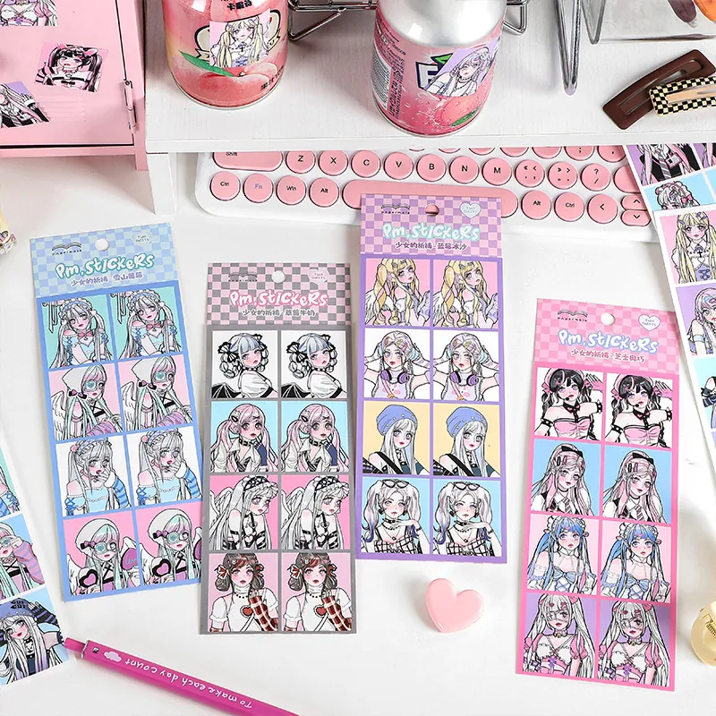 Anime Girl Series Decorative Stickers Japanese Style Kawaii Illustration For Journal Notebook Scrapbooking Decor Stationery