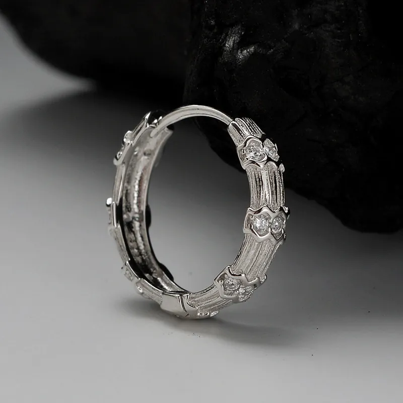 S925 Sterling Silver Bamboo Knot Hoop Earrings For Women Rhinestone Inlaid Korean Style Small Gold Silver Ear Buckle Jewelry