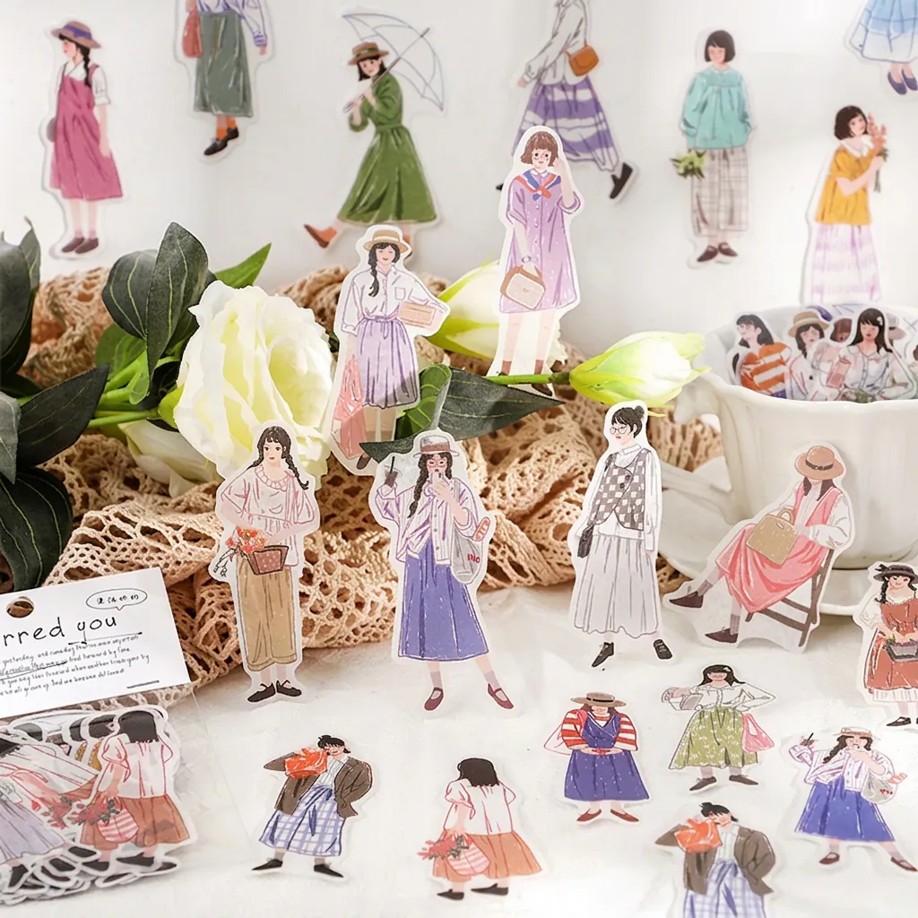 Autocollants Personnages Papier Washi pour Journalisation Scrapbooking Décoration DIY Dessinés à la Main Figurine Fille Décalcomanies