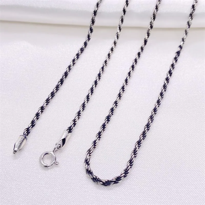 925 Sterling Silver Rope Chain Necklace Vintage Oxidized Twisted Chain Necklace For Men Women Minimalist Fine Jewelry Necklaces