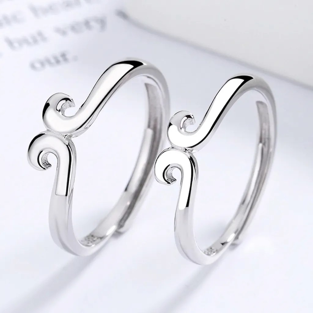 925 Sterling Silver Tighten Hoop Couple Rings Adjustable Open Finger Ring Chinese Style Retro Minimalist Jewelry For Lovers