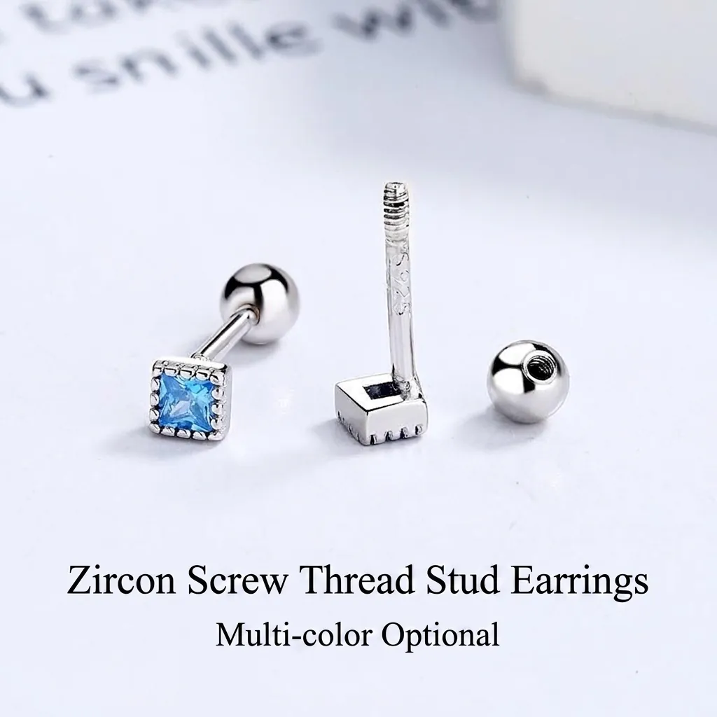 925 Sterling Silver Square Zirconia Stud Earrings For Women Minimalist Geometric Screw Back Earrings Fashion Commuter Jewelry