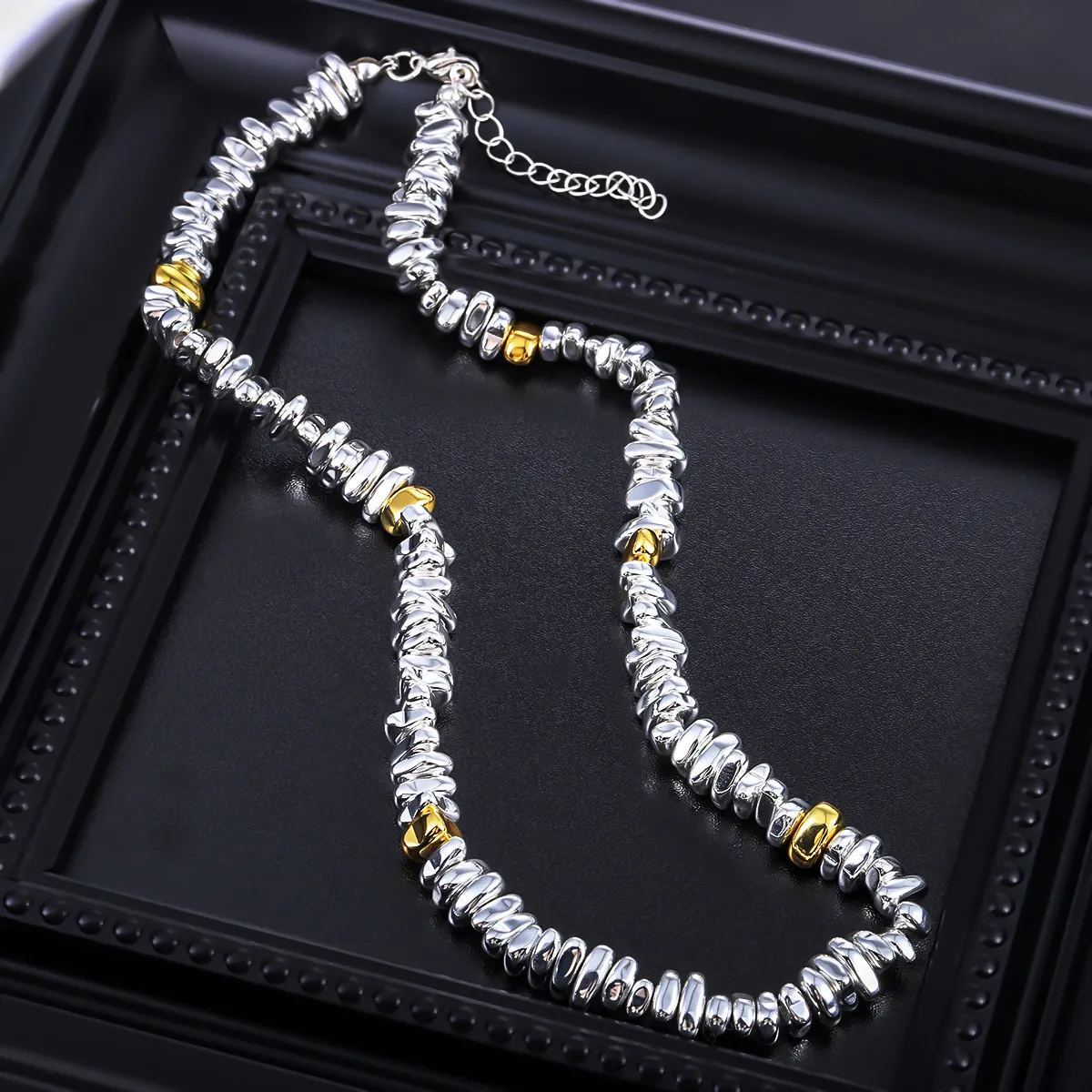 Modern Minimalist Hemalyke Beaded Necklace For Men Women Fashion Irregular Silver Gold Beads Cold Style Unisex Jewelry Neck Chain