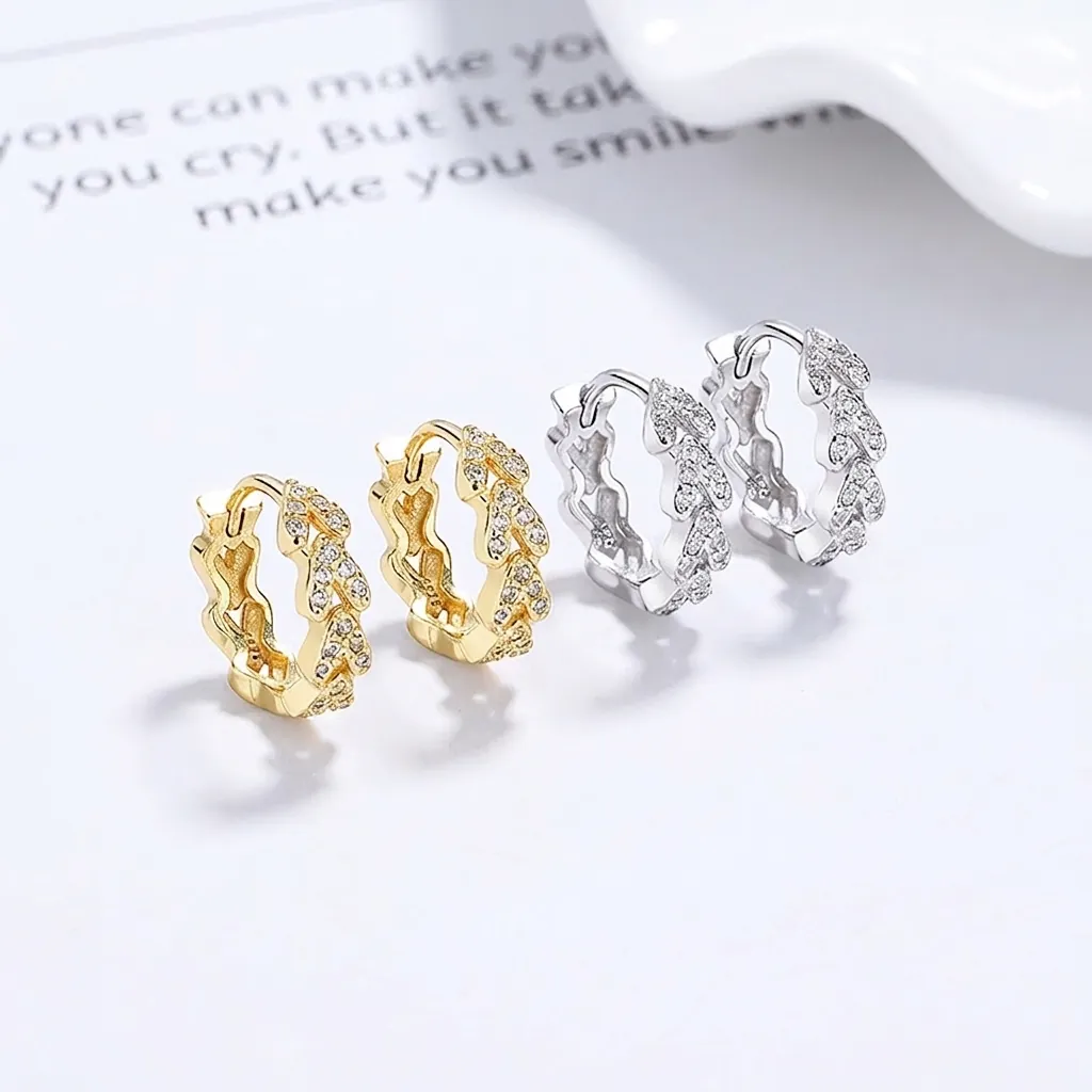 Luxury 925 Sterling Silver Wheat Ear Hoop Earrings For Women V-Shape Inlaid Rhinestone Chic Ins Style Fashion Jewelry