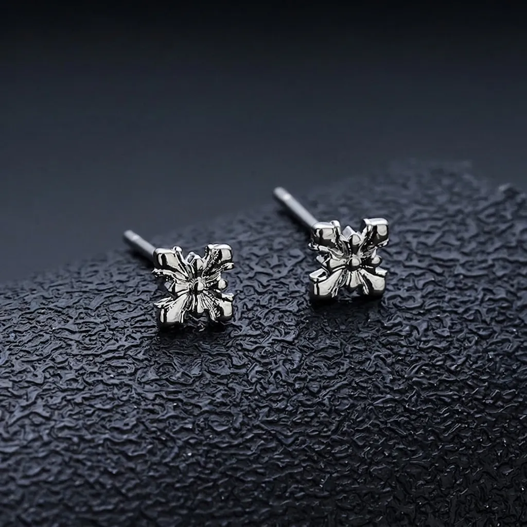 Boucles d'Oreilles Clous Fleur de Croix Rétro Gothique pour Hommes Femmes Argenté Acier Inoxydable Bijoux de Mode