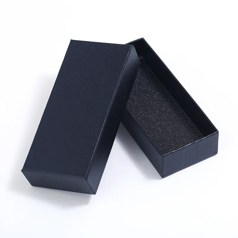 Rigid Paper Jewelry Box Rectangular Cardboard Gift Box With Sponge Liner For Keychains Necklaces Bracelets Packaging Black