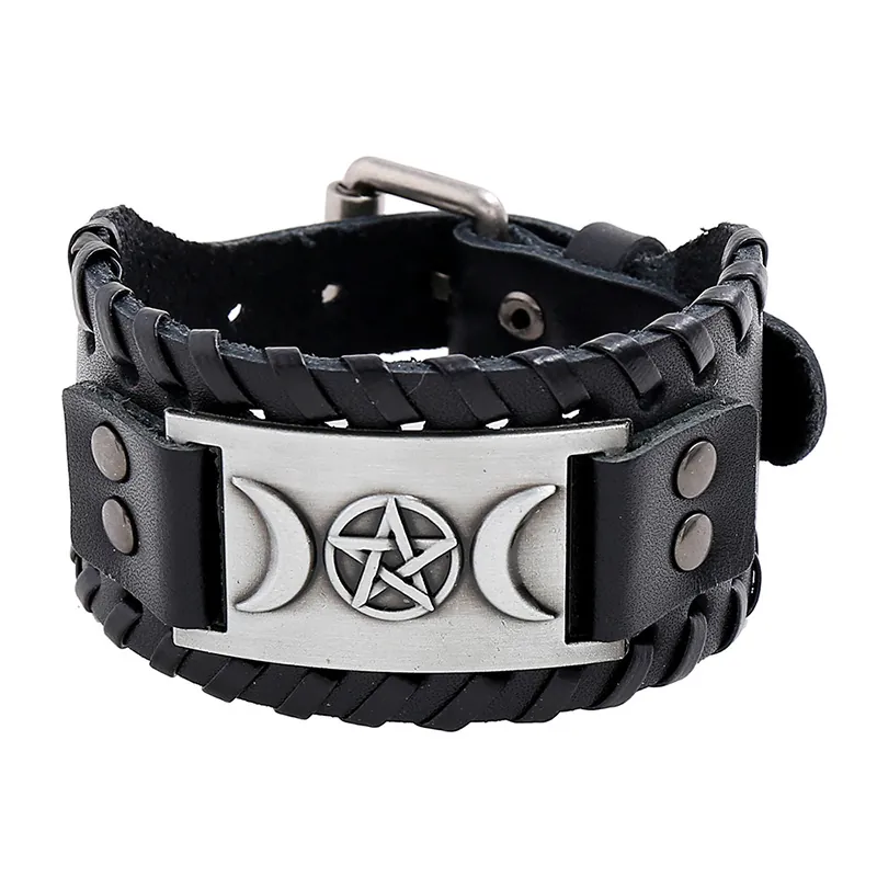 Punk Vintage Tressé Bracelet en Cuir Viking Totem Pirate Hommes Large Punk Gothique Bracelet Bijoux Cadeau