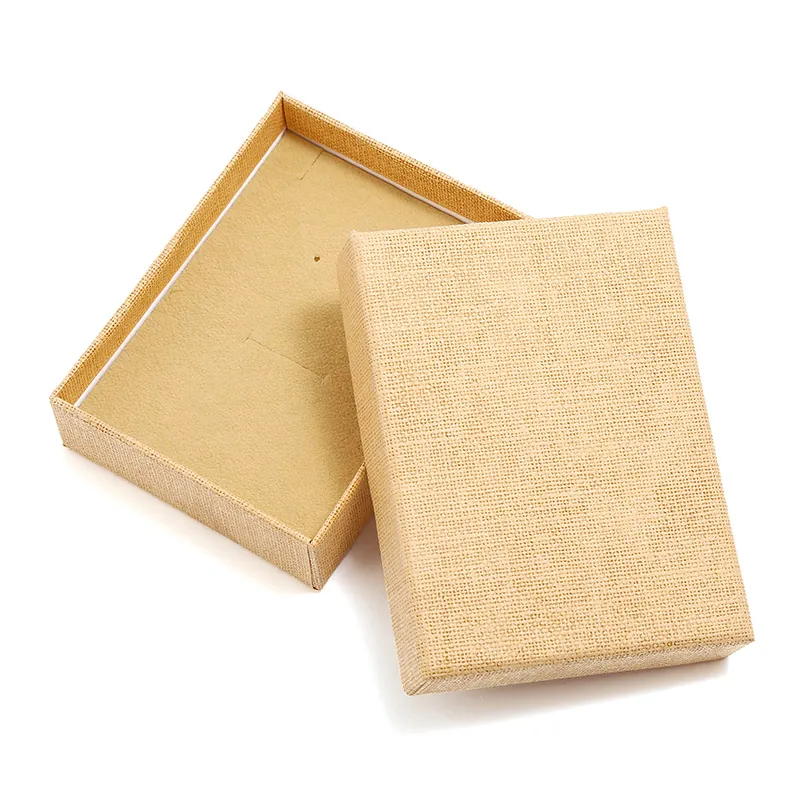 Beige Linen Texture Jewelry Gift Box Cardboard Case For Necklaces Earrings Bracelets Minimalist Small Square Packaging
