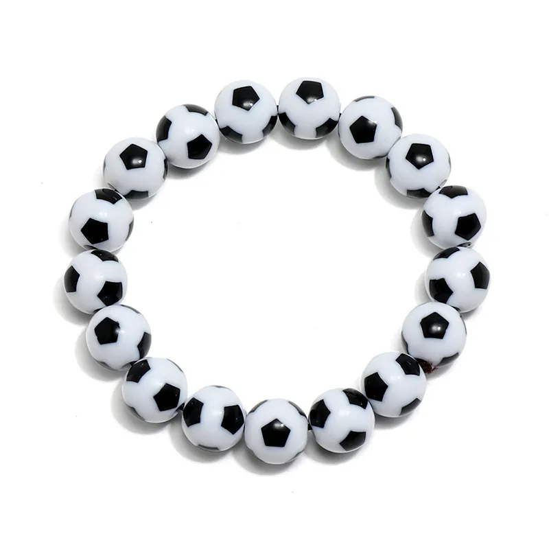 Minimalist Soccer Ball Beaded Bracelet For Men Women Sporty Black And White Plastic Bead Elastic Wristband Sport Fans Jewelry Gift