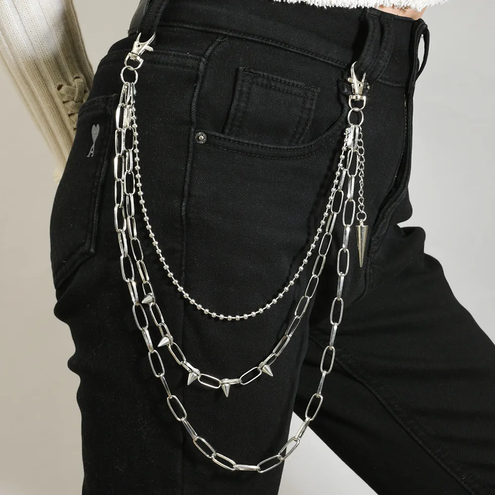 Punk Mehrlagige Metall Hosenkette Mit Silbernen Stacheln Legierung Eisen Taillenkette Rock Gothic Körperschmuck Für Damen Herren