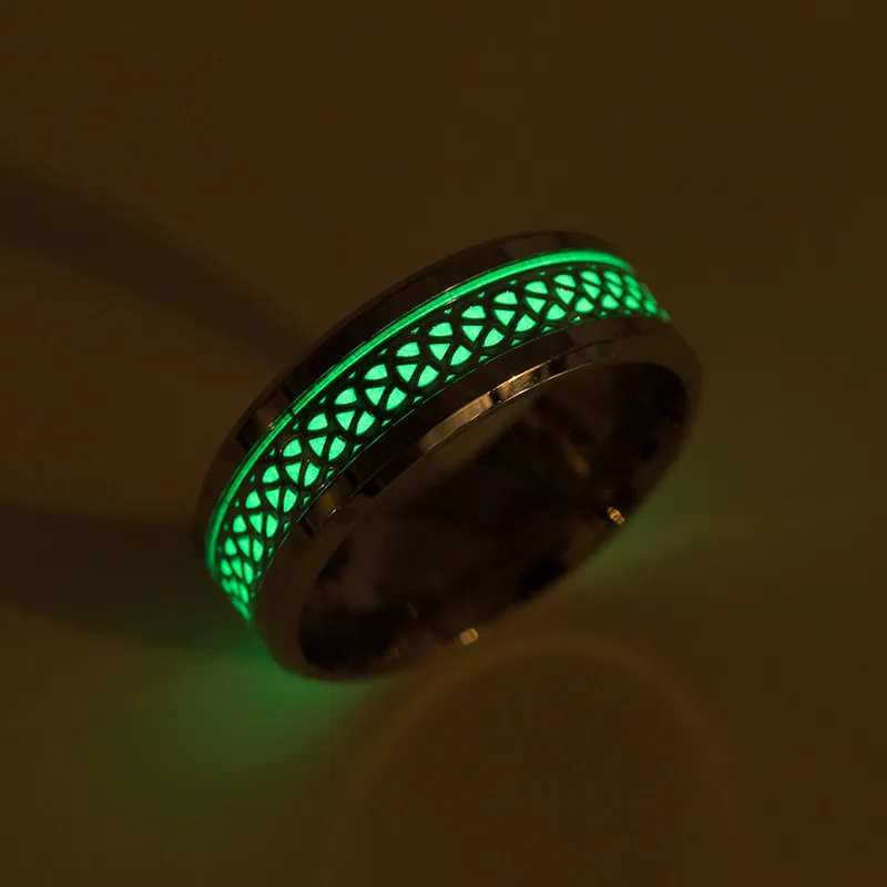 Leuchtender Edelstahl Ring Für Damen Herren Keltisches Drachenmuster Leuchten Im Dunkeln Band Vintage Hochzeit Party Mode Schmuck