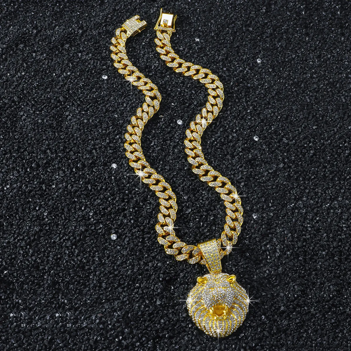 Herren Hip Hop Löwenkopf Anhänger Halskette Mit Strass Besetzter Panzerkette Gold Silber Hip Hop Schmuck Für Männer