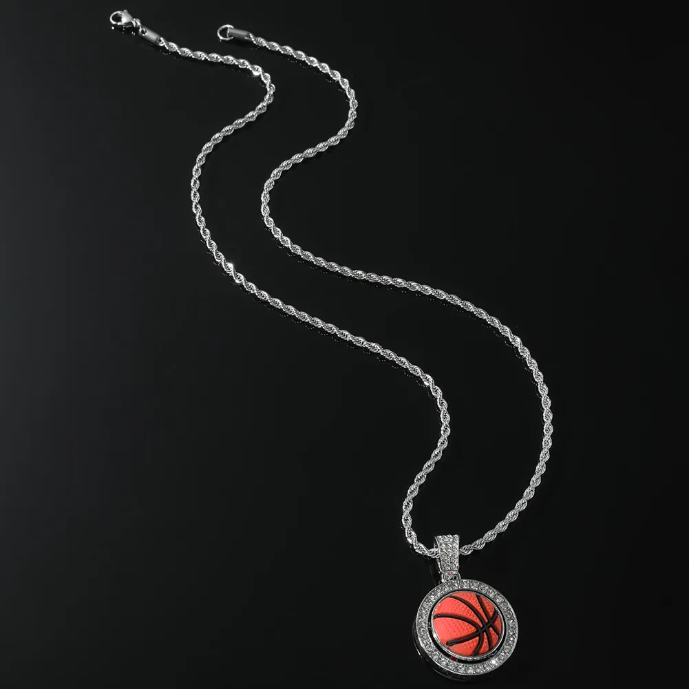Hip Hop Basketbal Hanger Halsketting Voor Heren Zilverkleur Zinklegering Strass Touwketting Sportstijl Mode Sieraden Cadeau