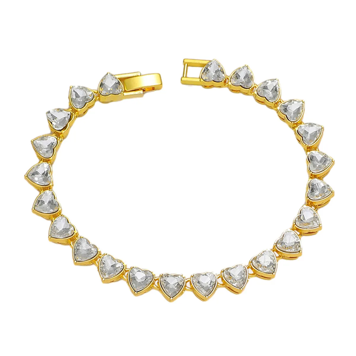 Bracelet Épissé en Cœur Hip Hop en Alliage de Zinc avec Strass Incrustés Chaîne Tennis Bijoux Or Argent Plaqué Mode Unisexe