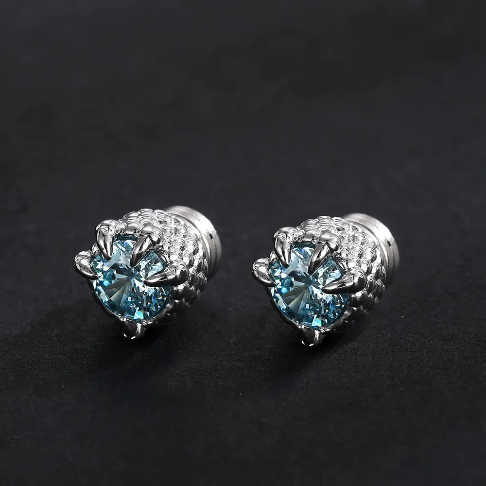 Men Women Dragon Claw Magnetic Ear Clip Light Blue Rhinestone Copper Ear Bone Clip No Pierced Earrings Hip Hop Punk Jewelry