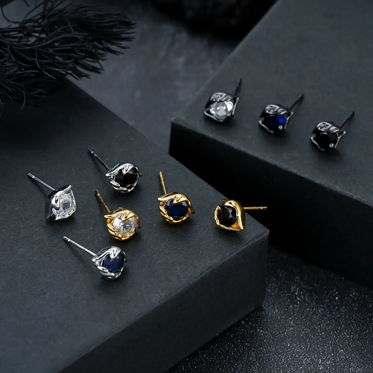 Fashion Copper Eye Zirconia Stud Earrings For Men Women Personalized Electroplated Jewelry Shiny Stone Earring Daily Gift