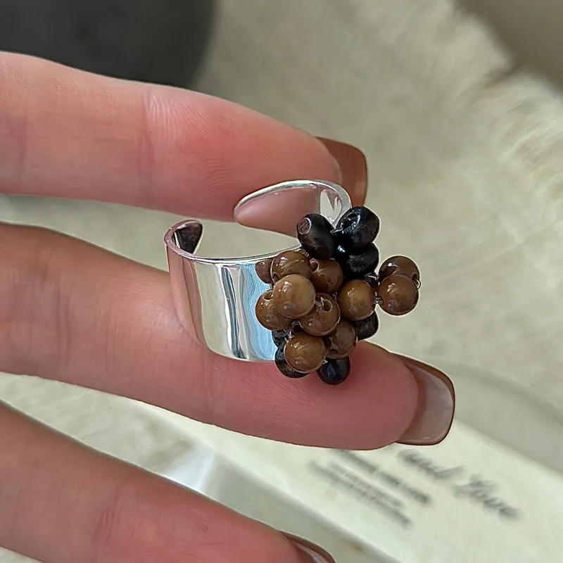 925 Sterling Silver Open Ring For Women Vintage Minimalist Adjustable Cluster Artificial Pearl Beads Finger Ring Fashion Jewelry