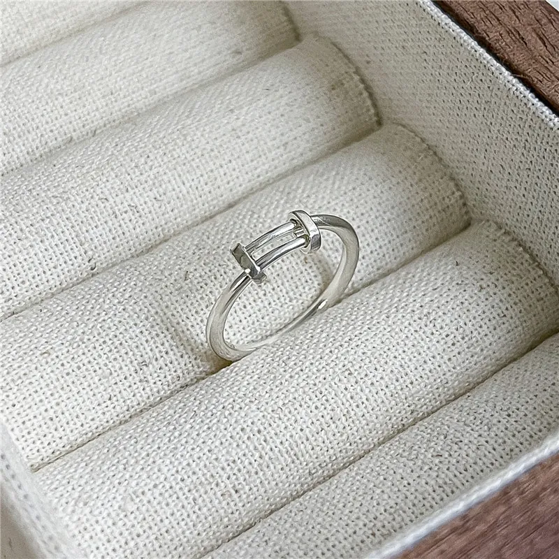 Minimalistischer 925 Sterlingsilber Glatte Oberfläche Push Pull Verstellbarer Ring Für Herren Damen Polierter Paar Fingerring