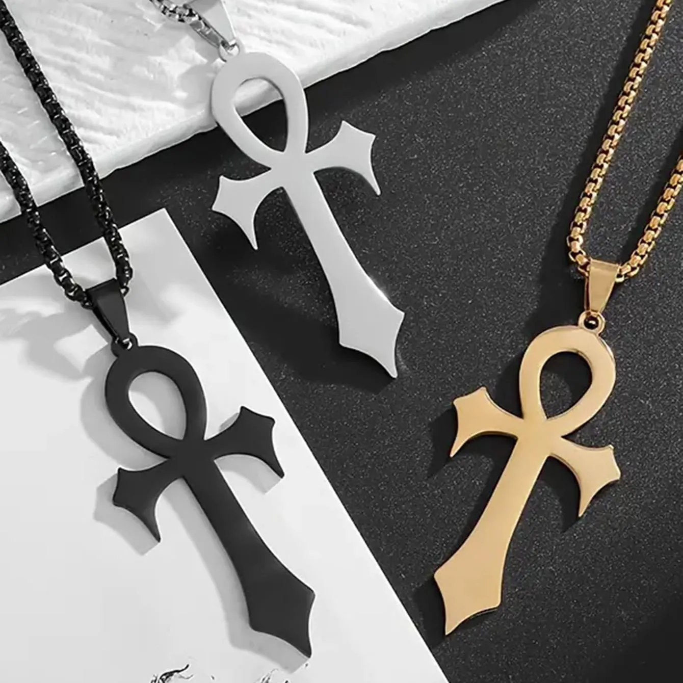 Stainless Steel Ankh Cross Necklace For Men Women Egyptian Life Symbol Key Of Life Pendant Fashion Jewelry Mysticism Gift