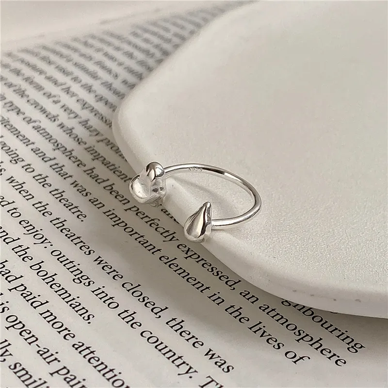 925 Sterling Silver Adjustable Open Ring For Women Minimalist Irregular Liquid Lava Water Drop Design Fashion Jewelry Finger Ring