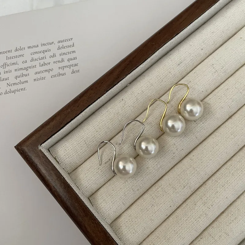 Artificial Pearl Drop Hook Earrings Elegant Shell Artificial Pearl Dangle With 925 Sterling Silver Earring Post For Women Light Luxury Jewelry
