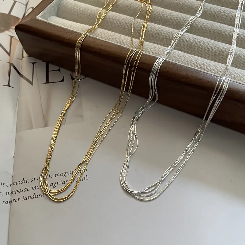 S925 Sterling Silver Multi-layer Necklace Glossy Retro Fine Silk Satin Clavicle Chain Minimalist Fine Chain Jewelry For Women