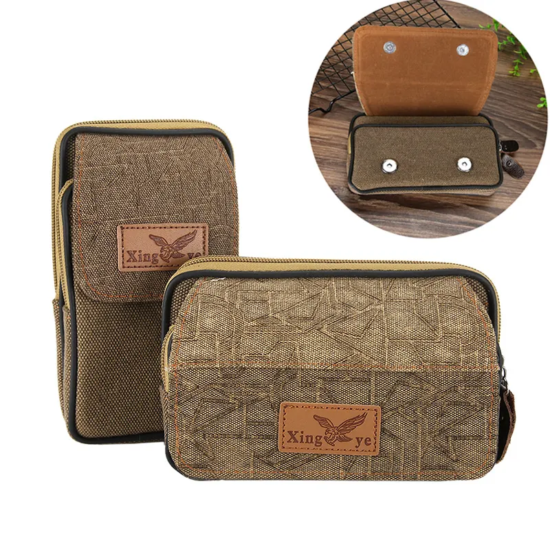 Herren Wasserdichte Canvas Gürteltasche Gürtelschlaufe Handytasche Doppellagige Magnetschnalle Retro Freizeit Geldbörse Mini Tasche