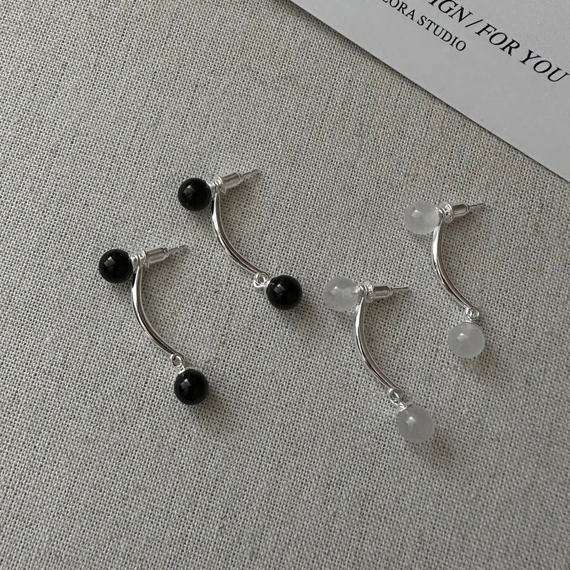 Boucles d'Oreilles Pendantes en Argent Sterling S925 Agate Minimaliste Coréen Géométrique Design de Niche Bijoux de Mode Femme