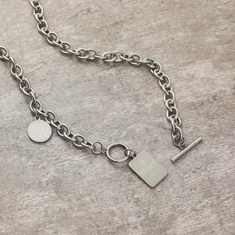 Fashion Stainless Steel Toggle Clasp Pendant Necklace For Women Silver Heart Square Double Pendants Hip Hop Chain Necklace