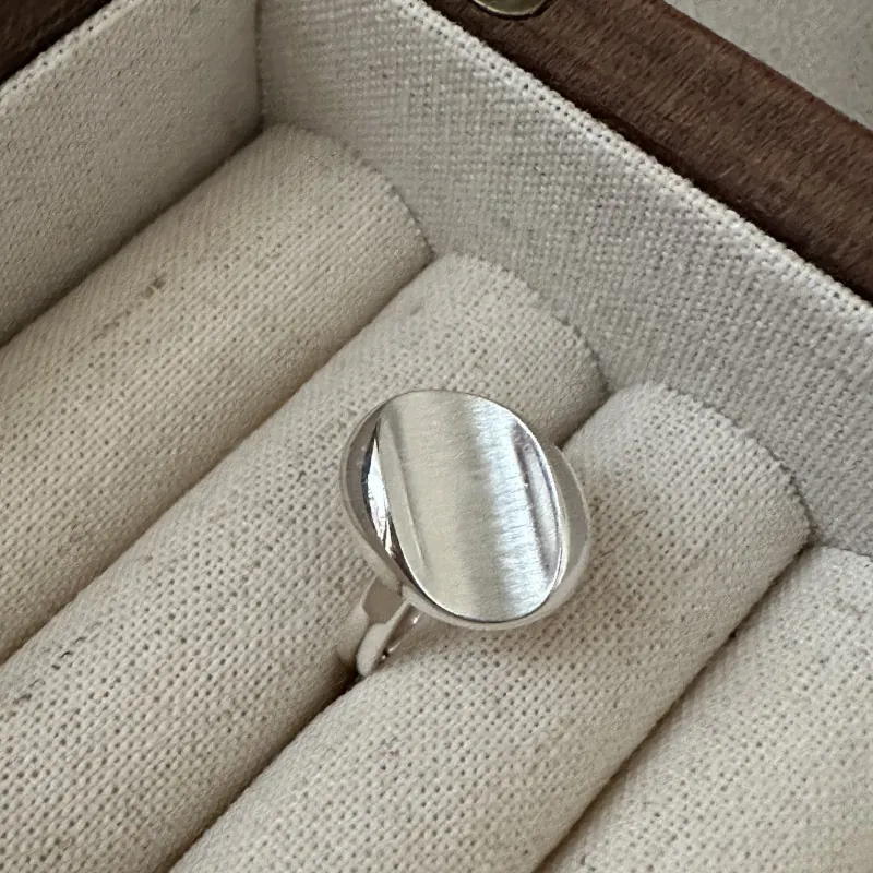 925 Sterling Silver Ring Minimalist Brushed Oval Design Adjustable Open Ring South Korean Style Fashion Jewelry For Women