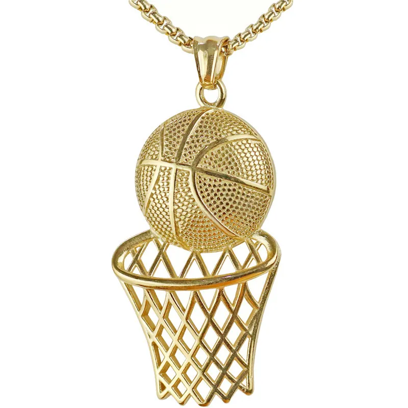 Hip Hop Titanium Steel Basketball Rim Pendant Necklace For Men Women Sporty Gold Silver Black Electroplated Jewelry Gift