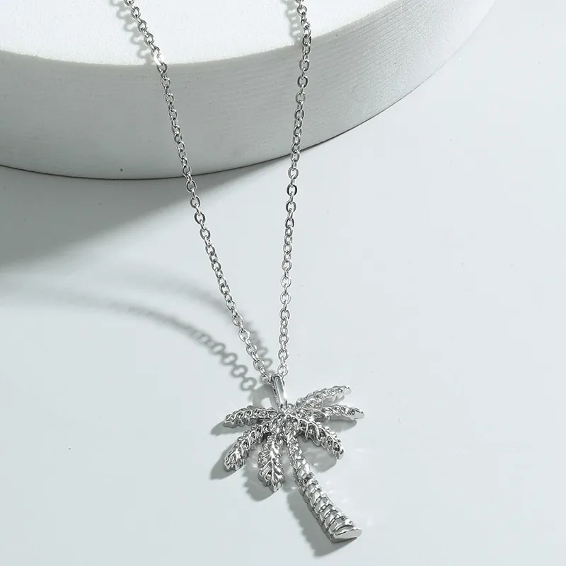 Fashion Alloy Palm Tree Pendant Necklace With Rhinestone Minimalist Coconut Tree Neck Jewelry For Women Men Daily Gift