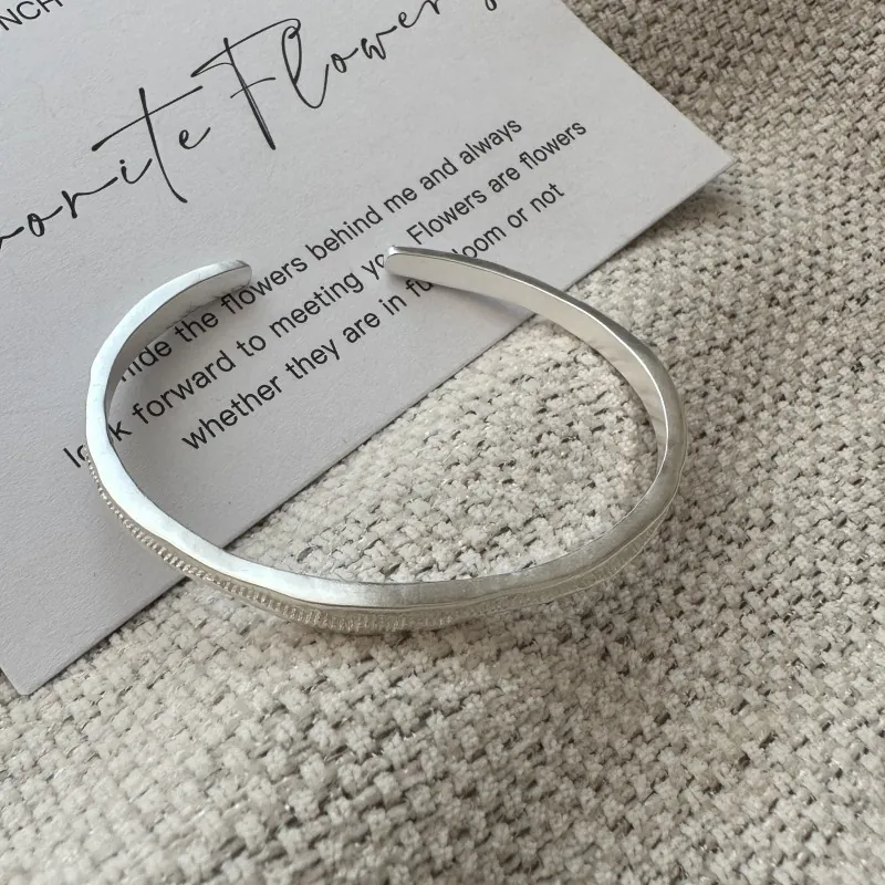 S925 Sterling Silver Irregular Hammered Texture Cuff Bracelet For Women Vintage Minimalist Matte Finish Open Bangle Jewelry Gift