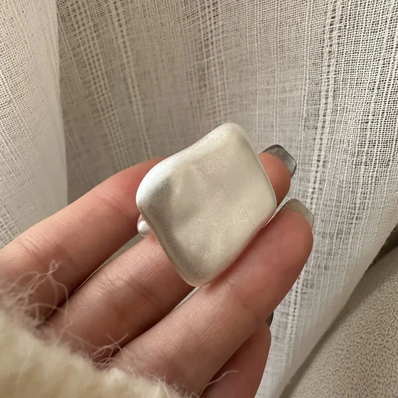 S925 Sterling Silver Irregular Square Ring Minimalist Matte Frosted Adjustable Open Finger Ring Vintage Jewelry For Women