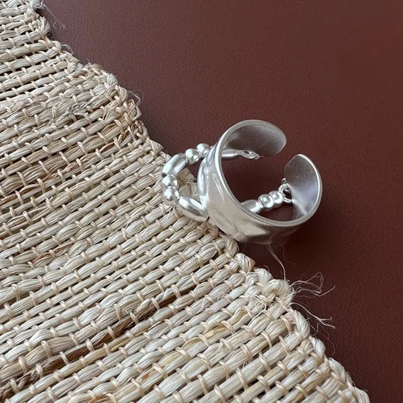 Anello Aperto a Doppio Strato in Argento Sterling 925 Per Donna Texture Martellata Design a Catena Minimalista Gioielli da Dito Regolabili Regalo