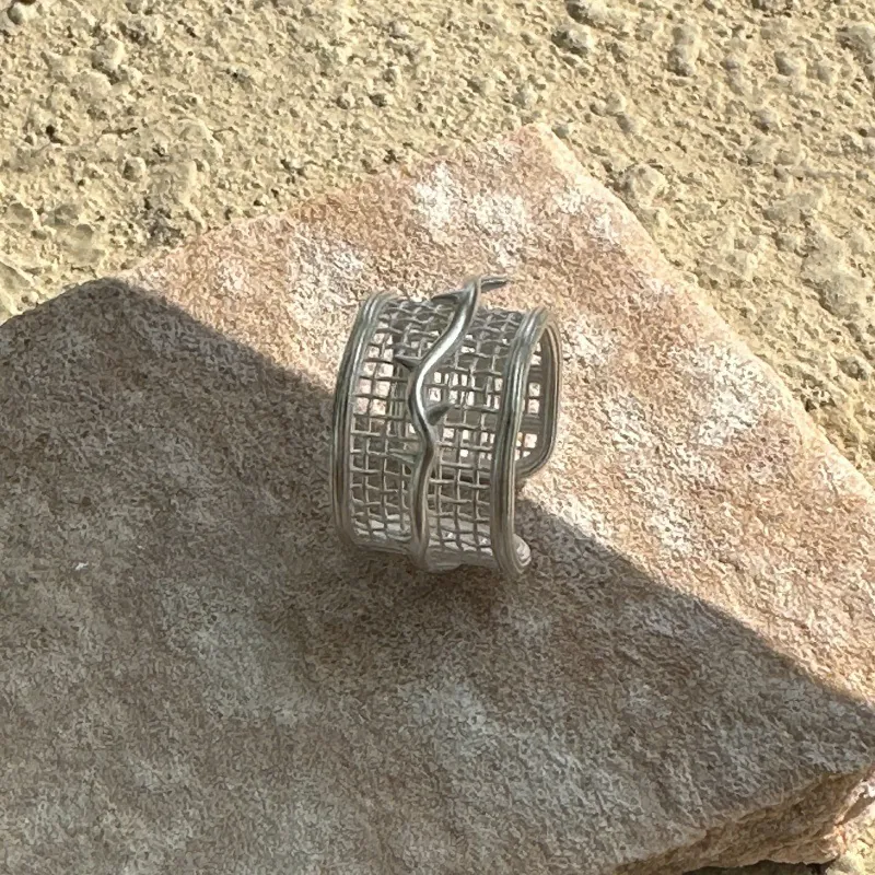 925 Sterling Silver Ring For Women Vintage 3D Mesh Hollow Out Vine Design Electroplated Geometric Finger Ring Jewelry Gift