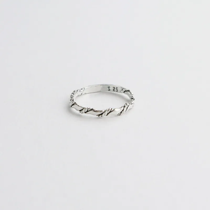 925 Sterling Silver Twisted Rope Ring For Women Korean Minimalist Retro Design Geometric Distressed Stackable Finger Ring Fashion Jewelry