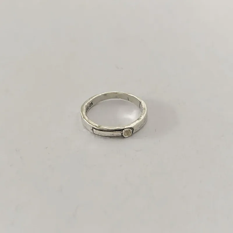 S925 Sterling Silver Hammered Irregular Texture Ring For Women Korean Minimalist Simple Rhinestone Band Ring Vintage Jewelry