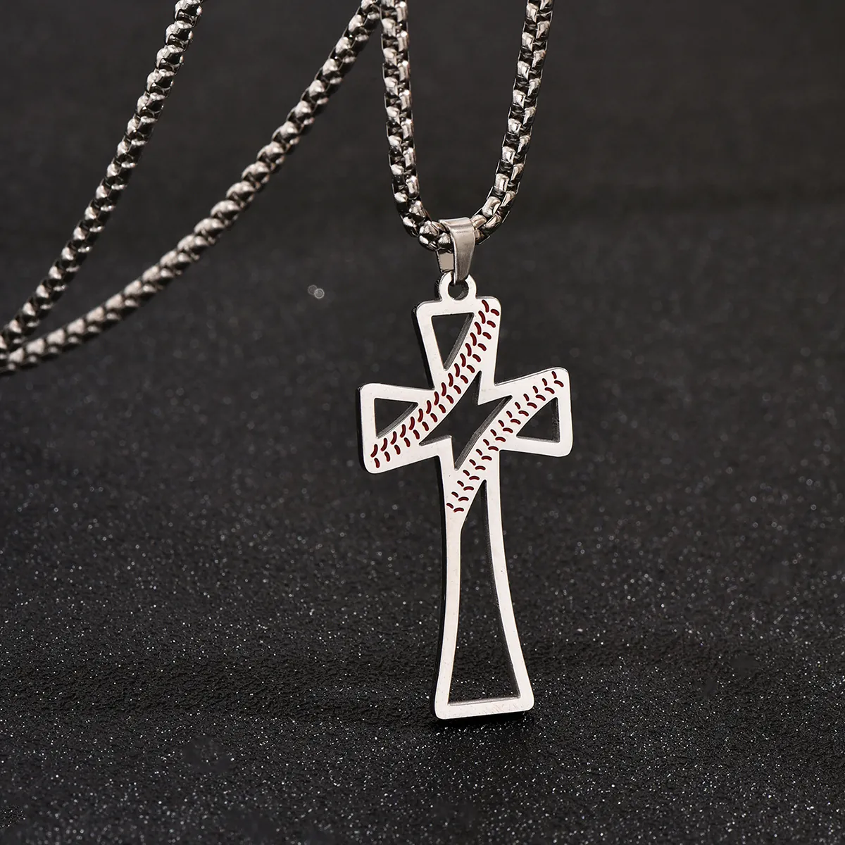 Stainless Steel Baseball Cross Pendant Necklace For Men Hip Hop Hollow Design Streetwear Jewelry Accessory