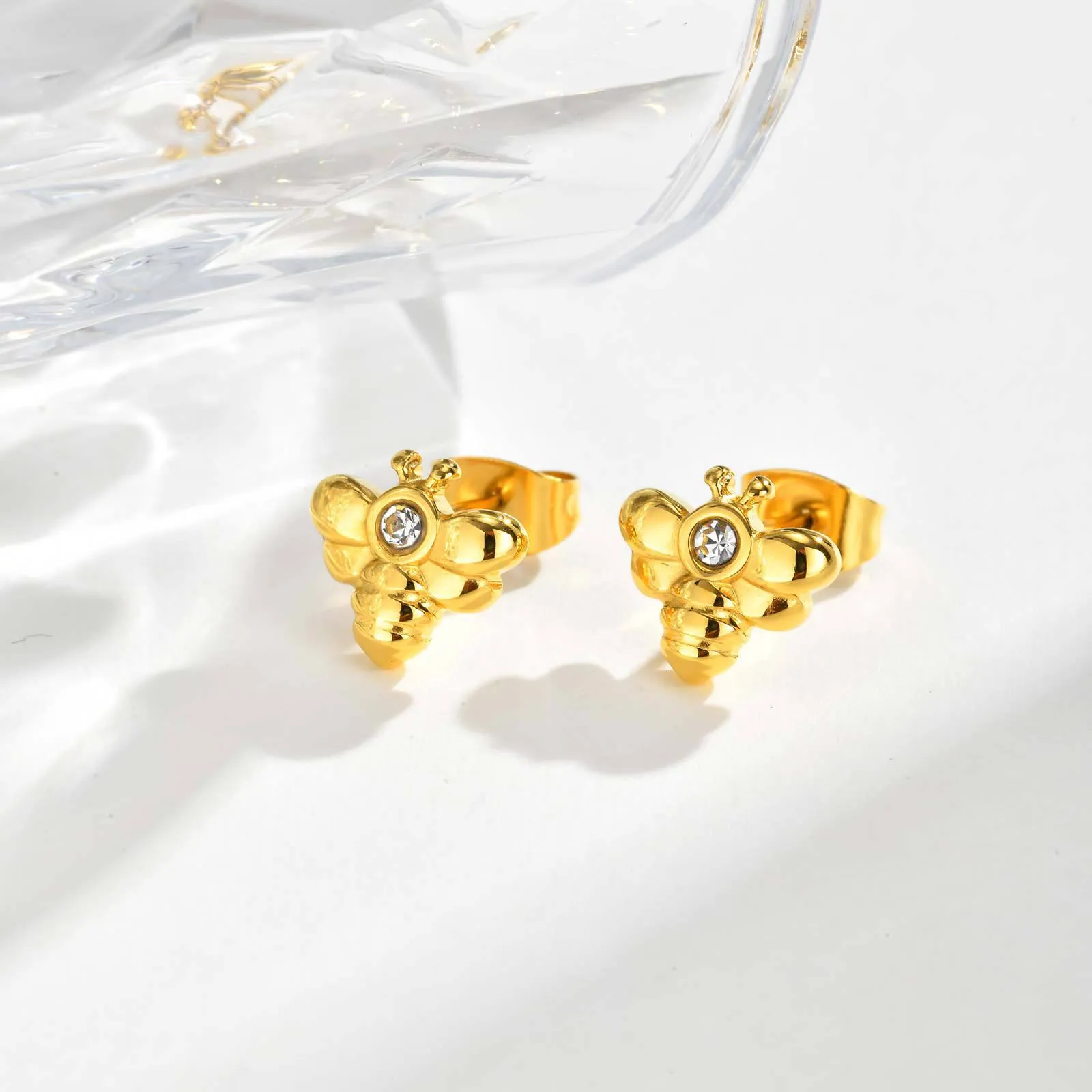 Minimalistische Bienen-Ohrstecker aus Edelstahl für Damen Süße eingelegte Zirkonia Tier-Ohrringe Vergoldet Schmuck Geschenk