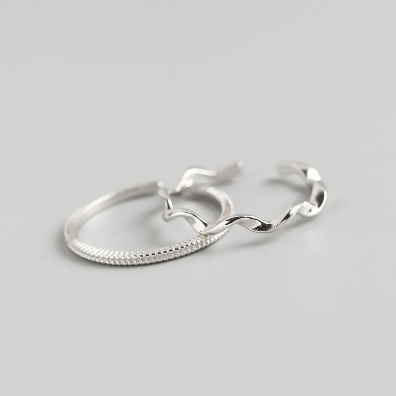 Minimalist 925 Sterling Silver Mobius Twisted Open Ring For Women Japanese Korean Style Geometric Wave Beaded Adjustable Fine Jewelry