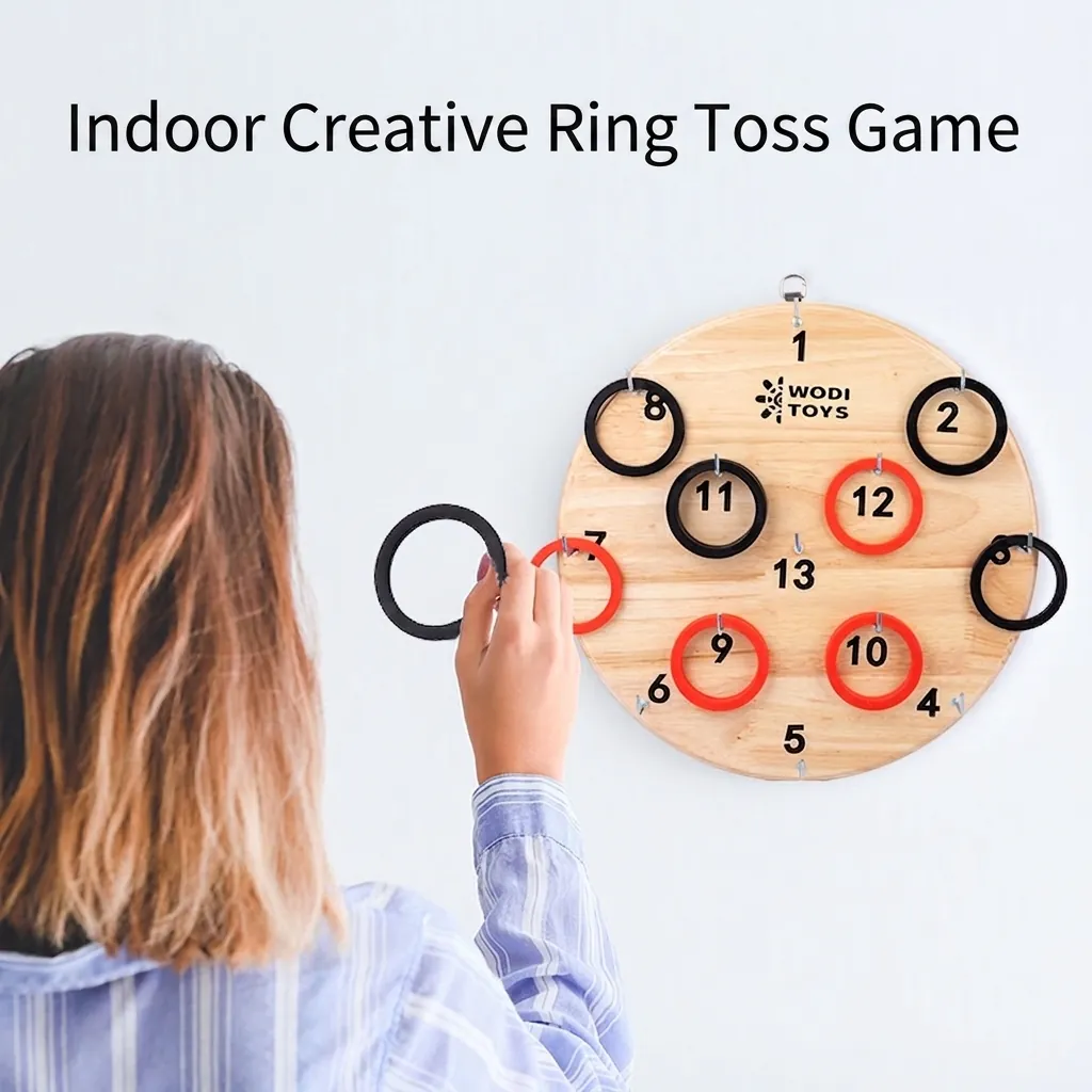 Wooden Wall Mounted Hook And Ring Toss Game Set For Kids Early Education Indoor Outdoor Throwing Competition Interaction Sports Toy