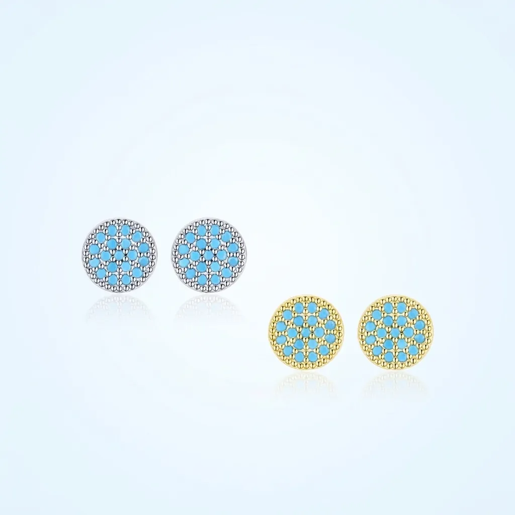 925 Sterling Silver Round Turquoise Stud Earrings Micro Pave Minimalist Elegant Jewelry Gift For Women Silver Gold Plated