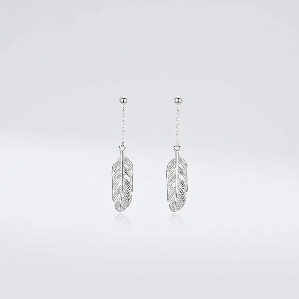 925 Sterling Silver Feather Dangle Earrings Long Chain Drop Earrings For Women Elegant Minimalist Boho Fashion Jewelry Gift
