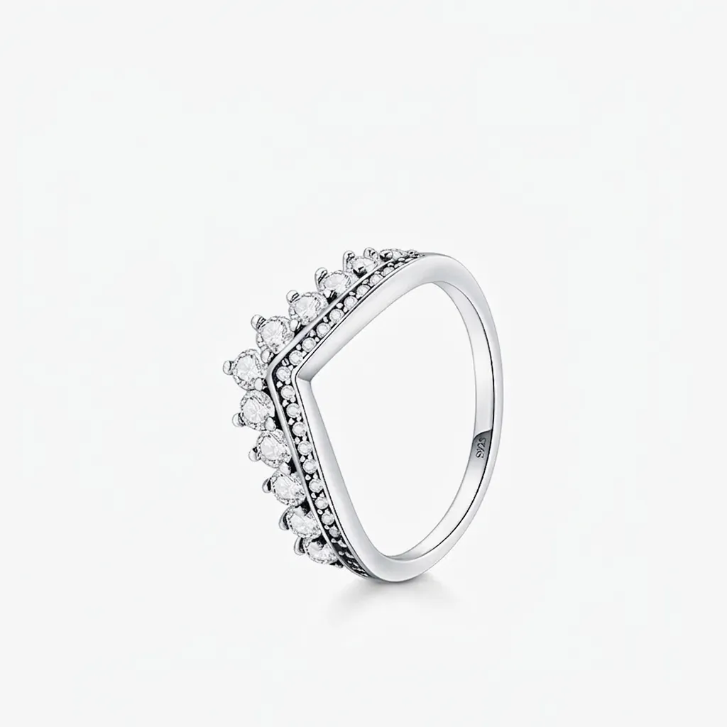 925 Sterling Silver V-Shaped Crown Ring For Women Elegant Zirconia Pavé Setting Wishbone Ring Minimalist Jewelry Gift