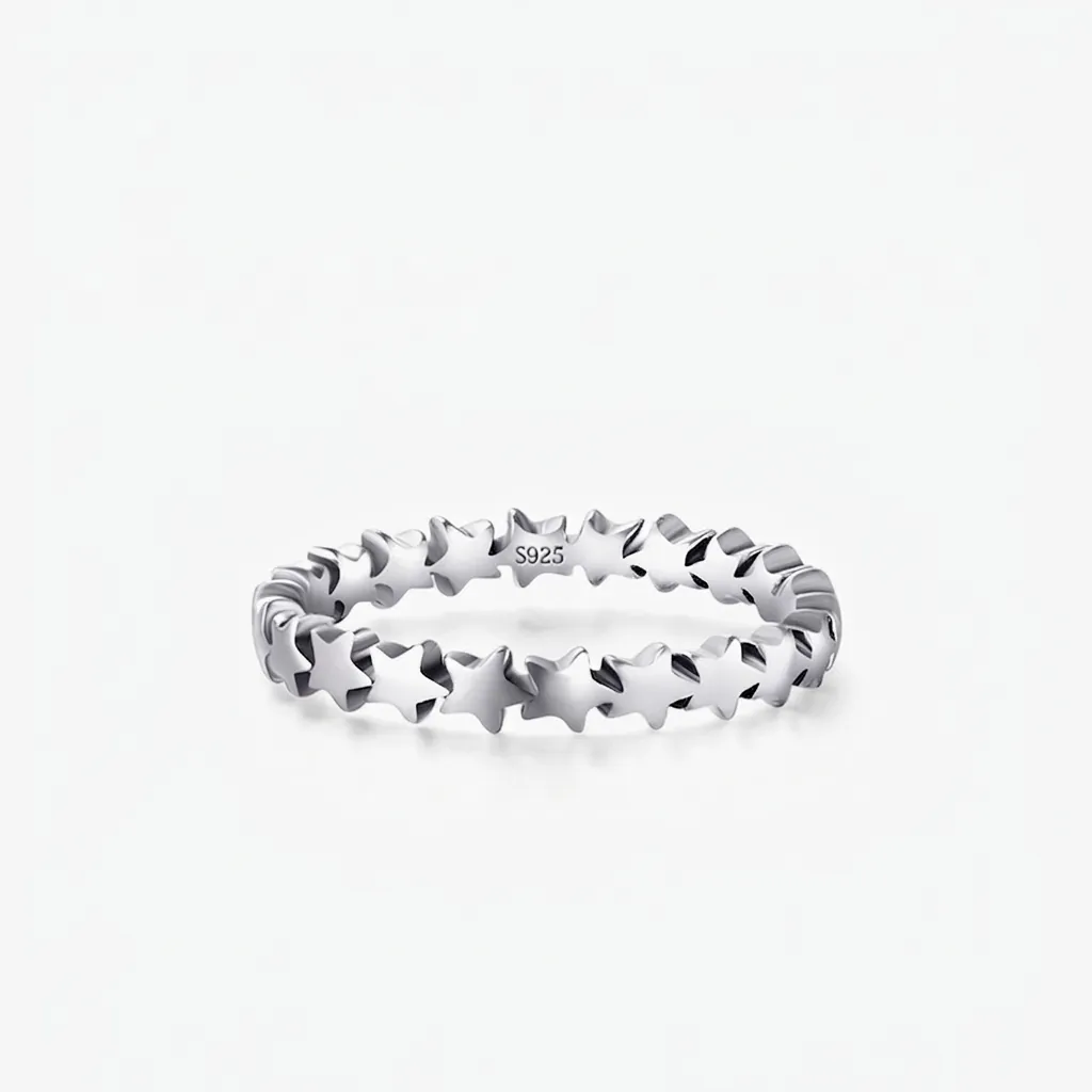 S925 Sterling Silver Star Ring For Women Minimalist Dainty Continuous Pentagram Stackable Finger Ring Sweet Fashion Jewelry