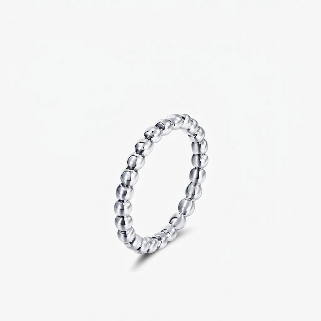 Bague Perlée en Argent Sterling 925 pour Femme Minimaliste Poli Géométrique Sphérique Anneau Empilable Bijoux de Doigt Mode