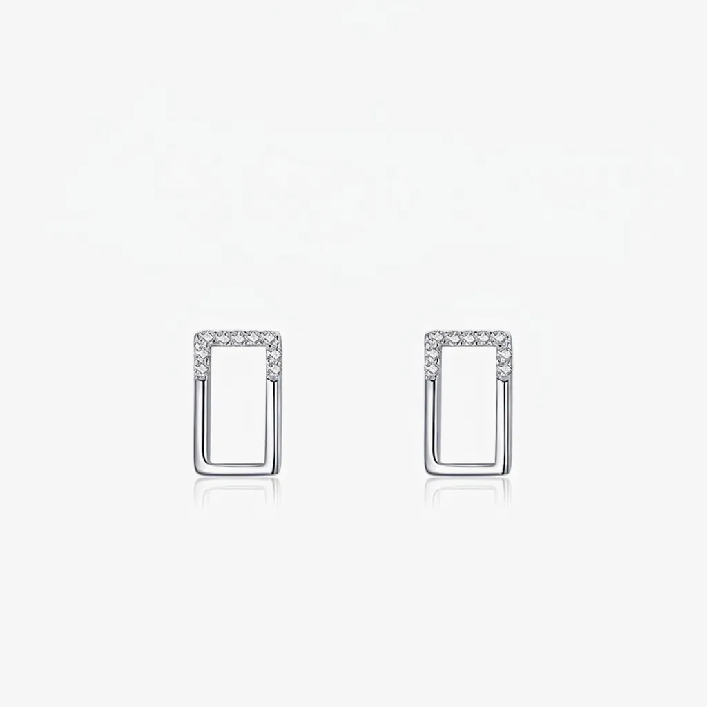 Boucles d'Oreilles Clous Rectangulaires Géométriques en Argent Sterling 925 Avec Zirconia Micro Incrusté Bijoux de Mode Minimalistes
