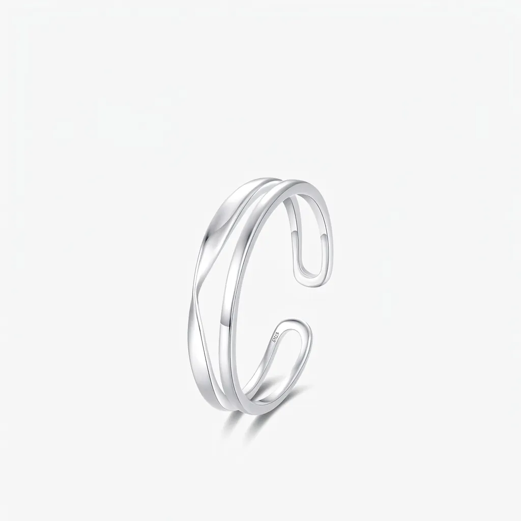 Minimalist 925 Sterling Silver Open Adjustable Ring For Women Double Layer Line Polished Fashion Finger Ring Jewelry Gift